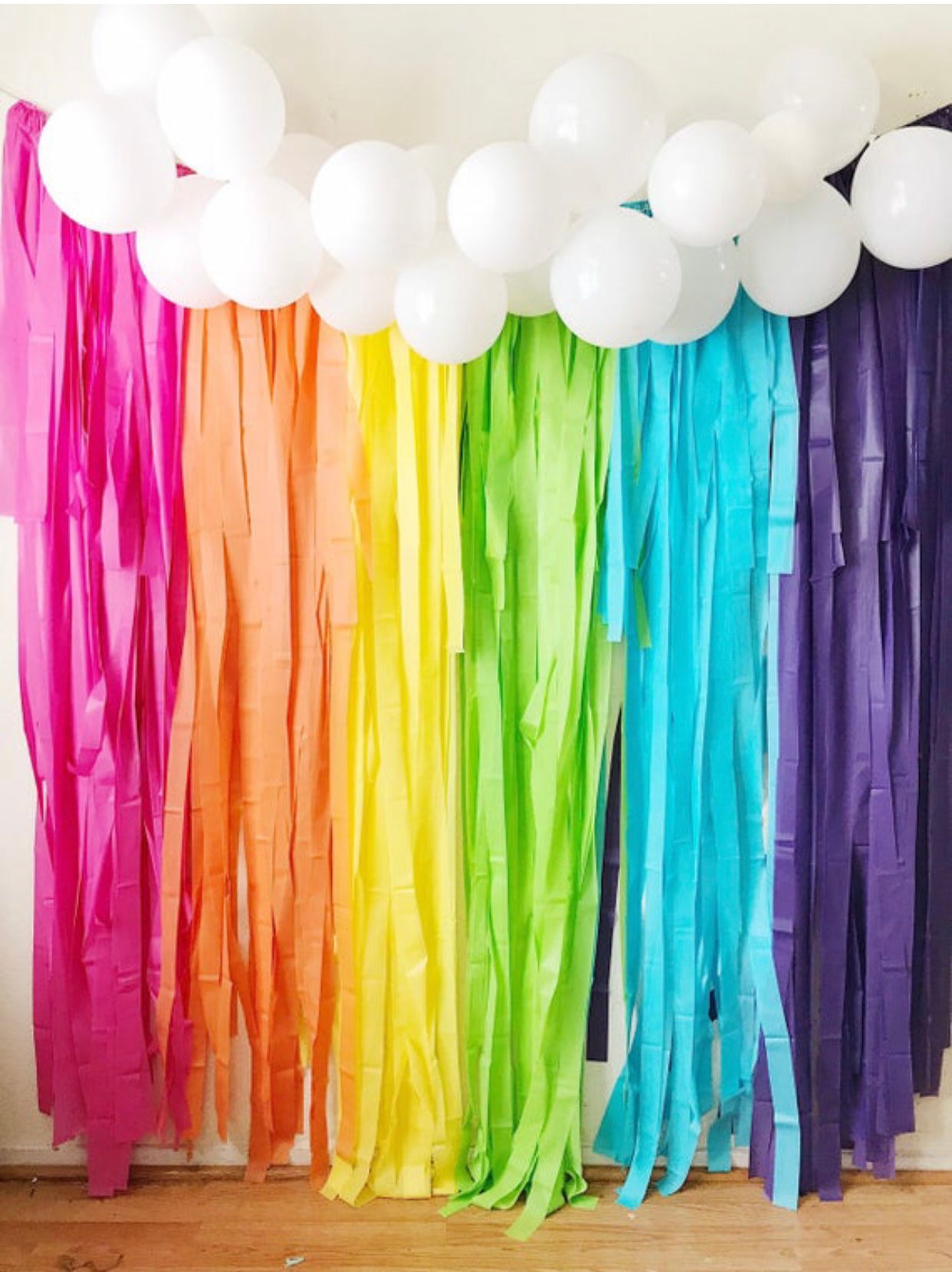 Rainbow Party Decorations with White Balloon Garland Rainbow Crepe