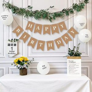 Happy Birthday Decoration Kraft Paper Banner White Balloon Decoration Birthday Party Bunting Garland Baby Shower Supplies