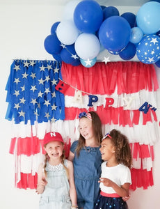 4th of July American Flag Fringe Backdrop Wall on Plastic Fencing