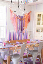 Load image into Gallery viewer, Tablecloth Fringe Backdrop, Flagtape Backdrop, Fringe Backdrop, Birthday, Party Theme
