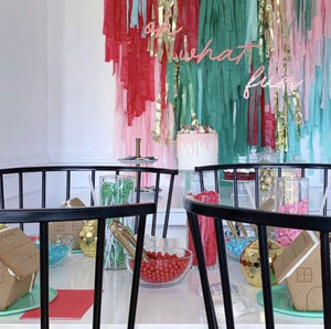 2 Piece Tablecloth Fringe Backdrop "Wall", Flagtape Backdrop, Fringe Backdrop, Birthday, Party Theme, streamer wall  Customizable
