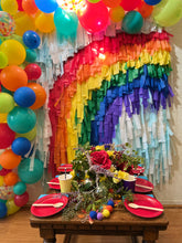 Load image into Gallery viewer, St Patrick’s Day Rainbow Fringe Backdrop Wall on Plastic Fencing
