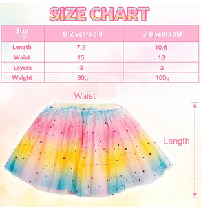 Baby Girls Hot Pink Rainbow Sparkle Tutu Skirt Pentagram Sequin Christmas 3 Layered Elastic Puffy Tulle Skirt