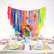 Load image into Gallery viewer, St Patrick’s Day Tablecloth Fringe Backdrop, Flagtape Backdrop, Fringe Backdrop, Birthday, Party Theme
