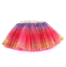 Load image into Gallery viewer, Baby Girls Hot Pink Rainbow Sparkle Tutu Skirt Pentagram Sequin Christmas 3 Layered Elastic Puffy Tulle Skirt
