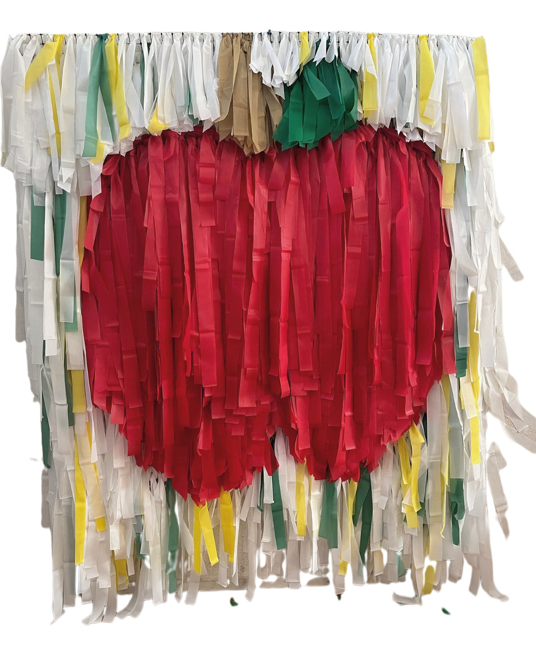 Glam Fete x Ambusheed With Boys Apple Fringe Backdrop Wall on Plastic Fencing