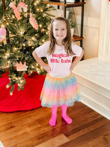 Girls Pastel Rainbow Sparkle Tutu Skirt Pentagram Sequin Christmas 3 Layered Elastic Puffy Tulle Skirt