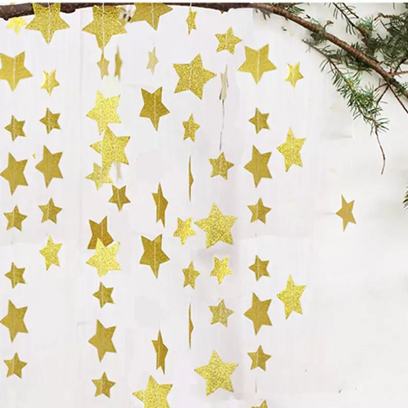 Glitter Gold 4M DIY Paper Garland Hanging Star 10CM String Curtain For Wedding Birthday Christmas Party Supplies