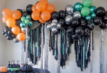 Load image into Gallery viewer, 3 Piece Halloween Ceiling Installation , Plastic Fringe, Plastic Streamers, Halloween Backdrop, Halloween Party Decor, Trunk or Treat decor
