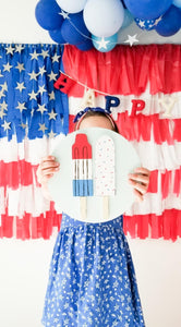 4th of July American Flag Fringe Backdrop Wall on Plastic Fencing