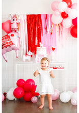 Load image into Gallery viewer, Valentine’s Day Tablecloth Fringe Backdrop, Flagtape Backdrop, Fringe Backdrop, Birthday, Party Theme
