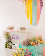 Load image into Gallery viewer, Easter Tablecloth Fringe Backdrop, Flagtape Backdrop, Fringe Backdrop, Birthday, Party Theme
