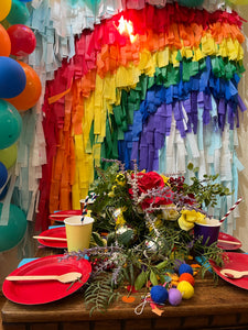St Patrick’s Day Rainbow Fringe Backdrop Wall on Plastic Fencing