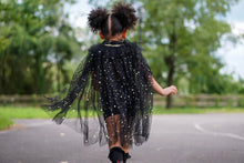 Load image into Gallery viewer, Black Halloween Cape Princess Cape Fashion Glitter Multicolor Sequins Shawl Shiny Girls Cloak Blingbling Fairy Princess Cape Christmas Party Costume
