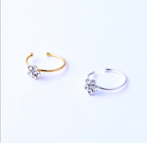 Faux Silver/ Gold Nose RingSmall Thin Flower Clear Crystal Nose Ring Stud Hoop-Sparkly Crystal Nose Ring