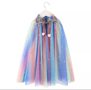 Rainbow Cape Princess Cape Fashion Glitter Multicolor Sequins Shawl Shiny Girls Cloak Blingbling Fairy Princess Cape Christmas Party