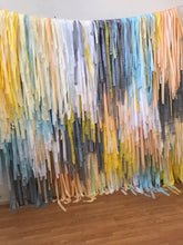 Load image into Gallery viewer, 5 strand plastic fringe backdrop, party steamers, plastic streamers, unicorn theme party backdrop, plastic fringe, tablecloth fringe
