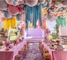 Load image into Gallery viewer, Plastic Fringe Ceiling Installation. Single 5ft strand ONLY Flagtape Backdrop, Fringe Backdrop, Birthday, Customizable Balloons not included

