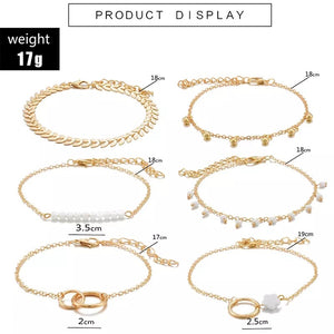 6 Piece Dainty Bohemian Women’s Bracelets Set Gold Tassel Bracelets for Women Boho Jewelry Geometric Leaves Beads Layered Hand Chain Charm Bracelet Set