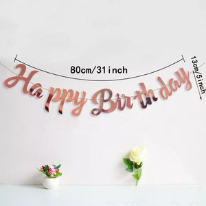 Happy Birthday Script Banner Bunting Hanging Flag Garland Party Decor Banner Gold Rose Gold Mirror Paper Boy Girl Baby Birthday Sign