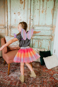 Baby Girls Hot Pink Rainbow Sparkle Tutu Skirt Pentagram Sequin Christmas 3 Layered Elastic Puffy Tulle Skirt